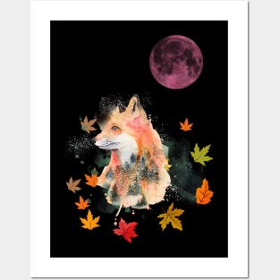 Red Moon light fox design Posters and Art